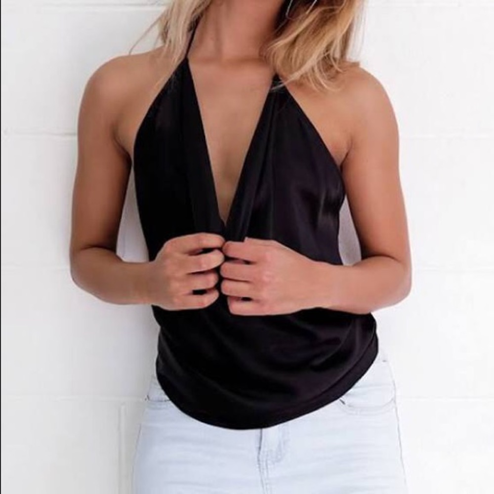 NWT Black Halter Top W/ Cut Out Back